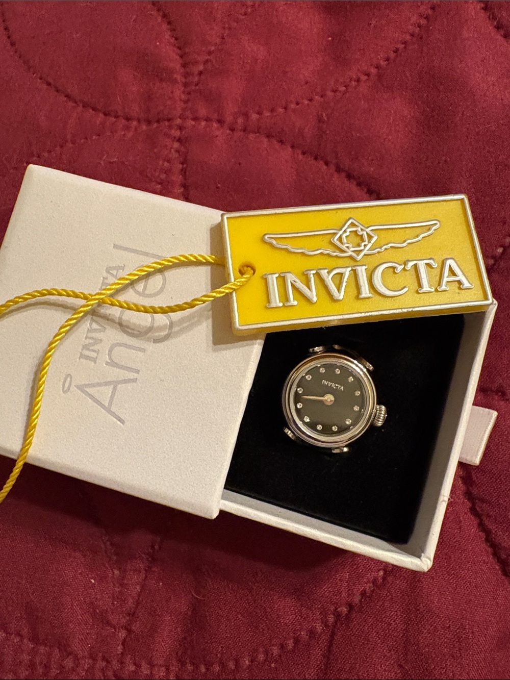 Adjustable Invicta Angel Ring Watch with Black Dial
